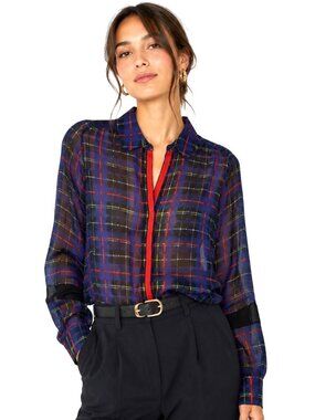 Preen Line Plaid Silk Sheer Long Sleeve Blouse